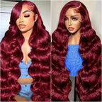 100%  Human Hair Wigs 99J Body Wave wigs 13x4 13x6 HD Lace Frontal Wigs  200 Density Transparent Lace Wigs Suit Any Color Skin .