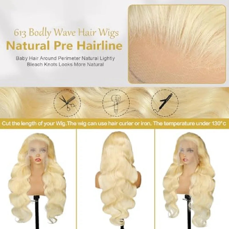 30 40 42Inch Blonde Body Wave Lace Front Wig 13x4 13x6 Human Hair Wig 613 Pre Plucked HD Transparent Lace Frontal Wigs For Women