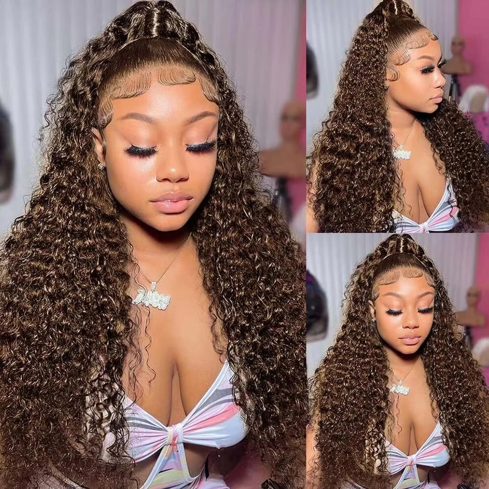 13x5 Chocolate Brown 13x6 HD Deep Wave Lace Frontal Wig 30 40 42 Inch 200% Wet And Wavy Colored Curly Lace Front Human Hair Wigs