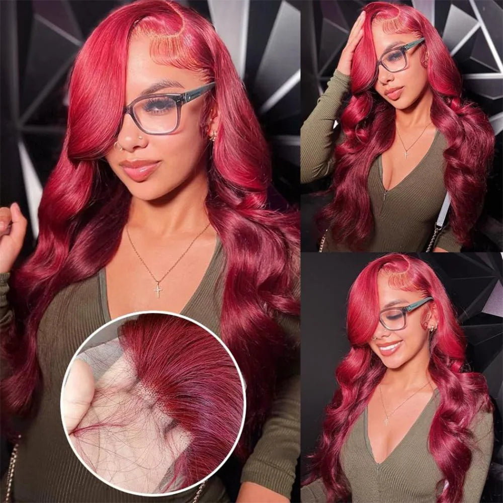 100%  Human Hair Wigs 99J Body Wave wigs 13x4 13x6 HD Lace Frontal Wigs  200 Density Transparent Lace Wigs Suit Any Color Skin .
