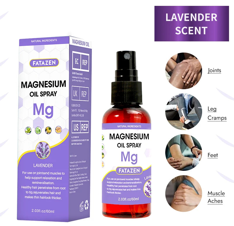 60ml/Bottle Lavender Magnesium Oil Spray, Refreshing and Non Greasy Body Relaxation Spray, Suitable for Summer Sport Daily Use