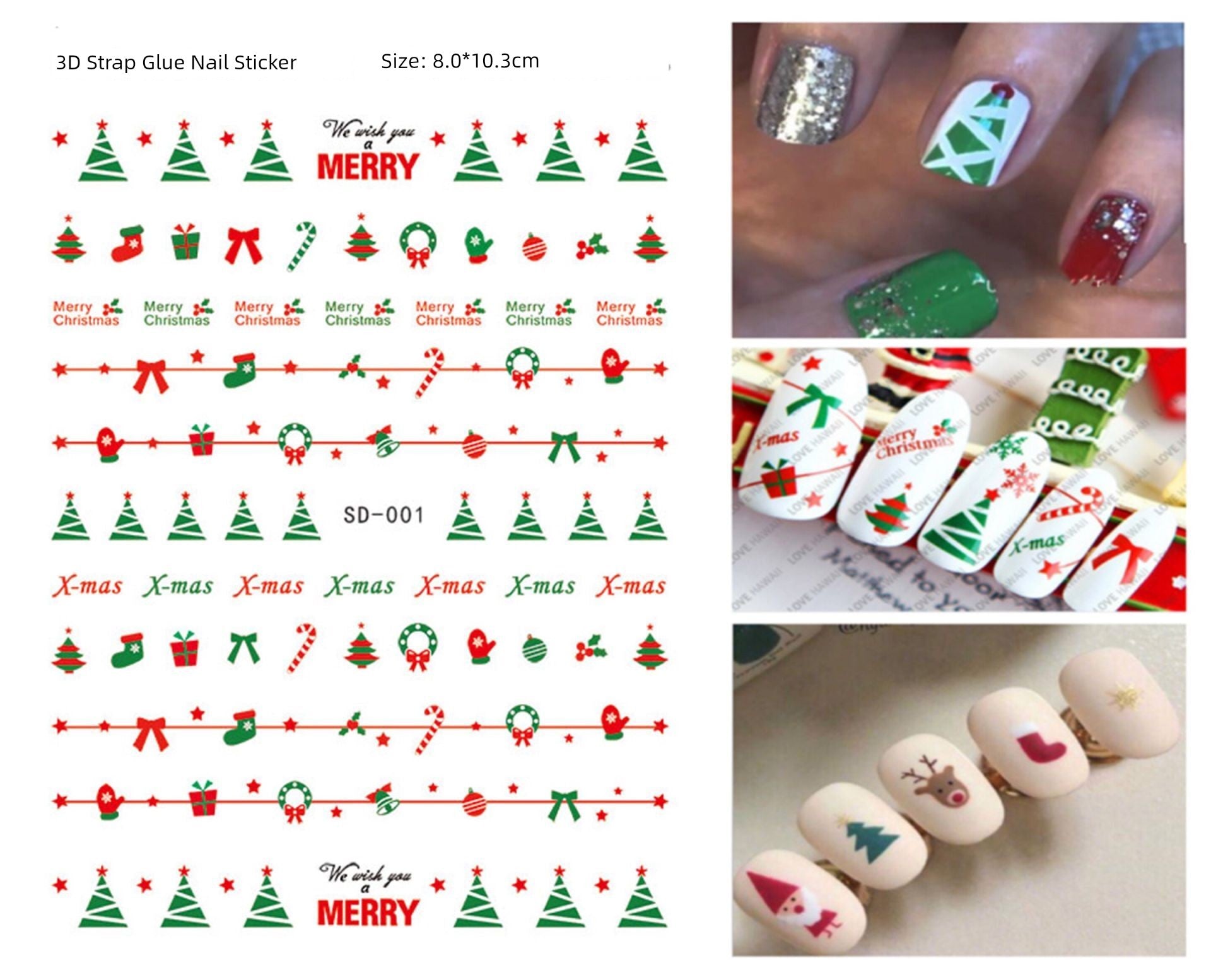 Manicure Christmas Stickers Old Elk White Snowflake Nail Decals Waterproof Ultra-Thin Three-Dimensional Self-Adhesive Adhesive