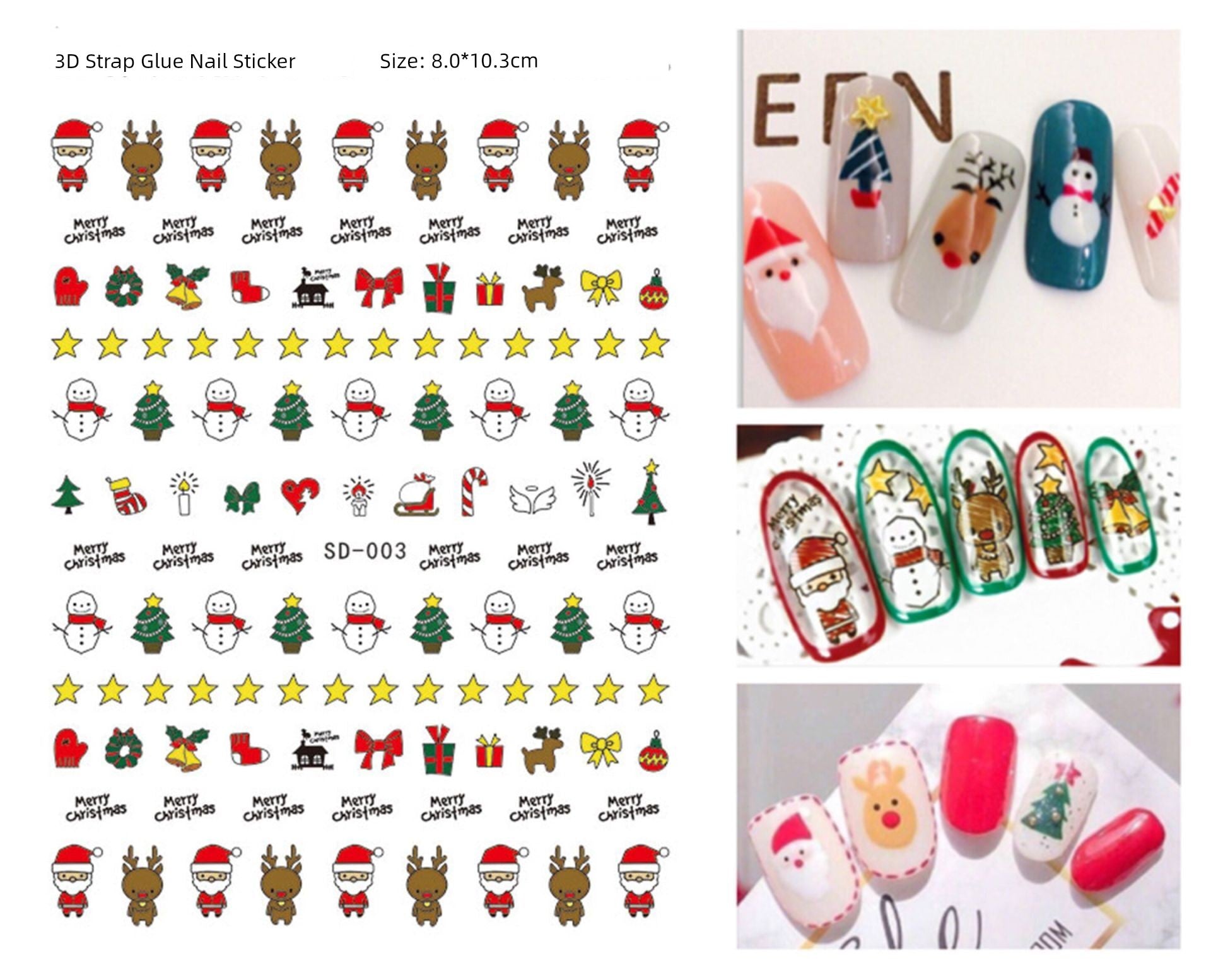 Manicure Christmas Stickers Old Elk White Snowflake Nail Decals Waterproof Ultra-Thin Three-Dimensional Self-Adhesive Adhesive