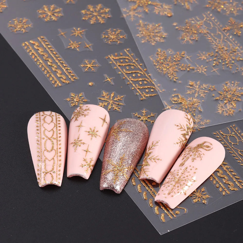 1PCS 3D Laser Snowflake Snowman Nail Stickers Winter Christmas Nail Art Decoration Gold Silver Christmas Tree Nail Art Stickers