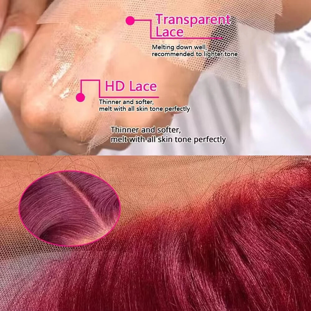 100%  Human Hair Wigs 99J Body Wave wigs 13x4 13x6 HD Lace Frontal Wigs  200 Density Transparent Lace Wigs Suit Any Color Skin .