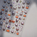 Halloween 5D Nail Art Stickers Sweet Pink Heart-Shaped Pumpkins Black Cat Bat Flocks Ghosts Skeleton Manicure Decal for Girls