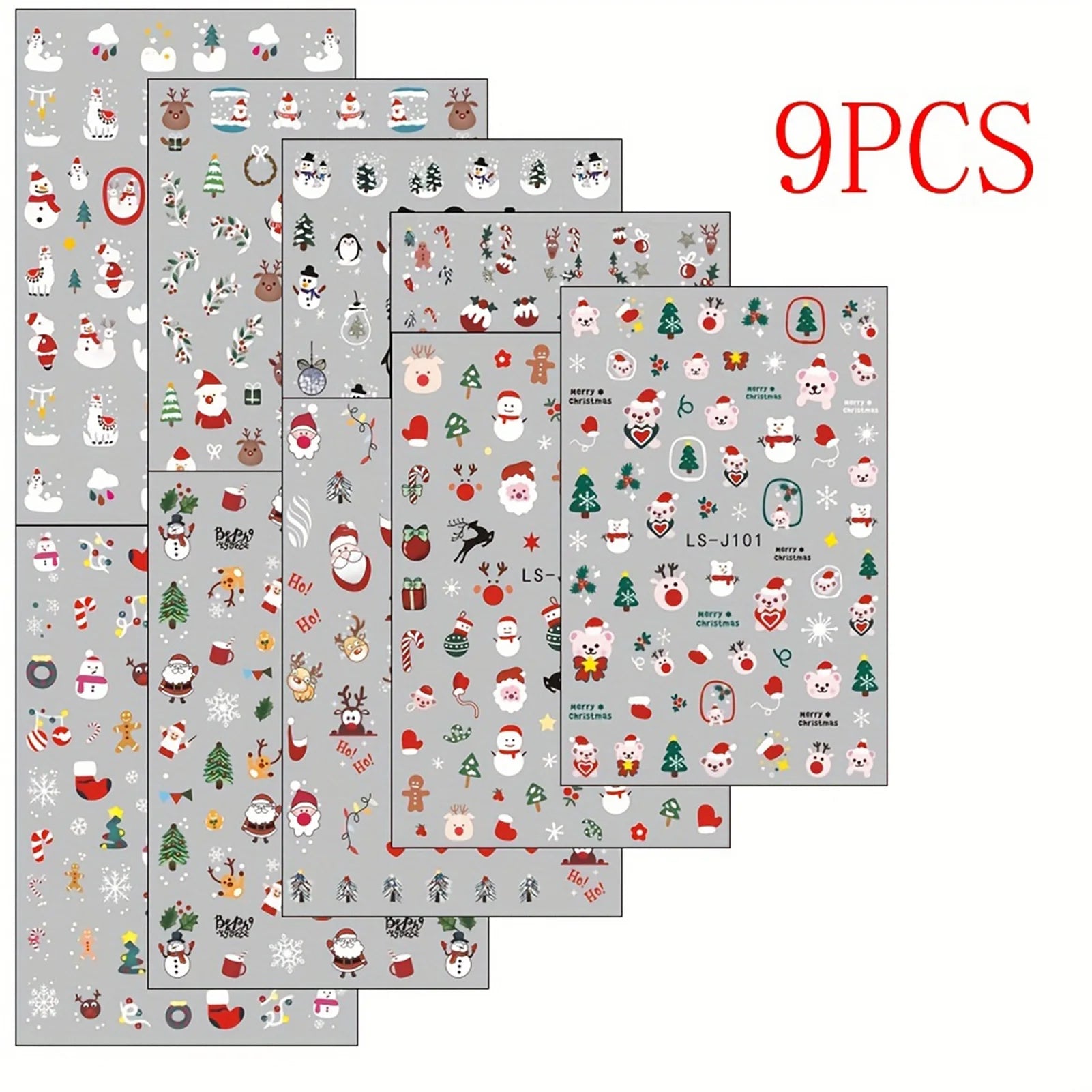 9 Sheets Christmas Nail Art Stickers Multi Pattern Christmas Snowflake Nail Art Stickers Suitable for Nails Art Decorations