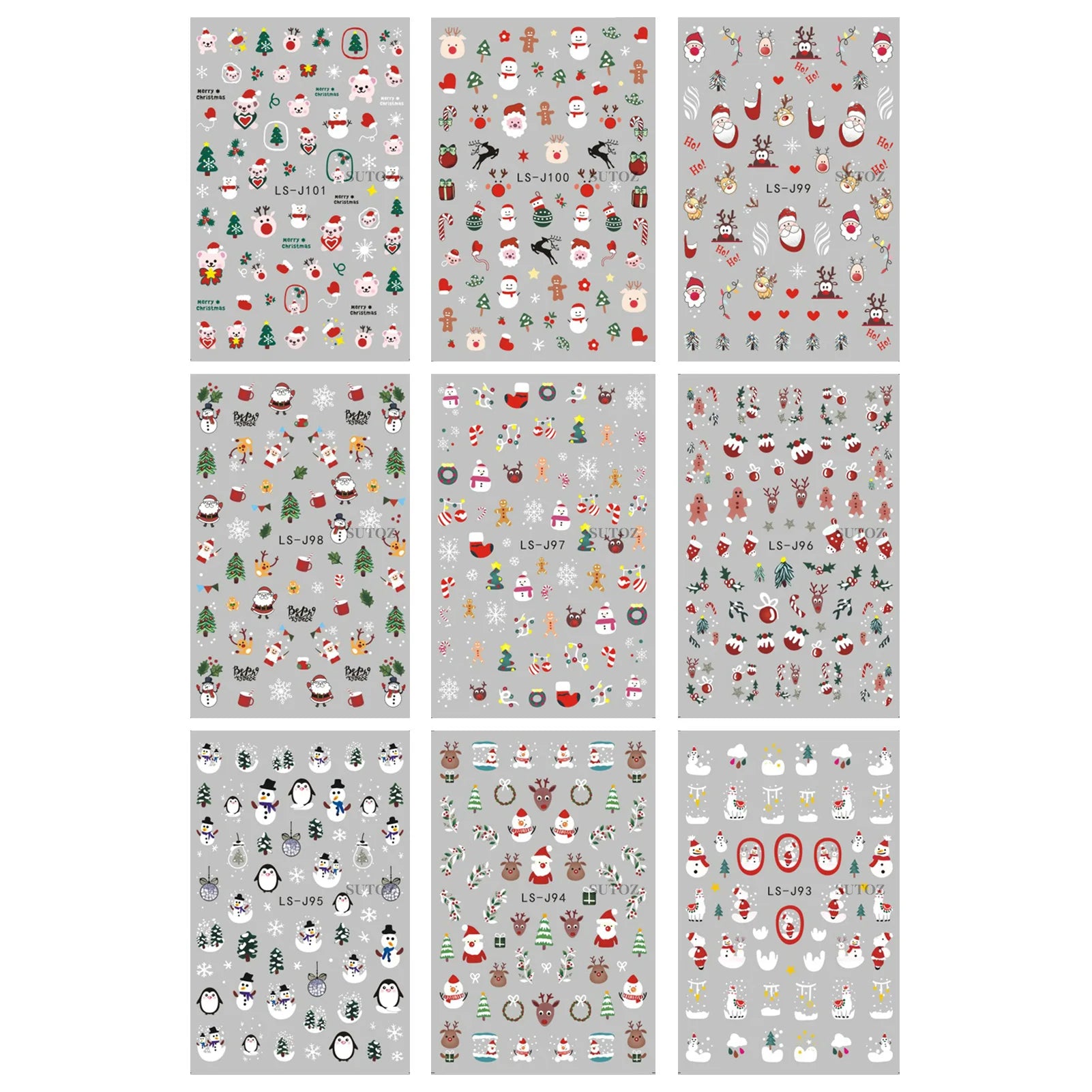 9 Sheets Christmas Nail Art Stickers Multi Pattern Christmas Snowflake Nail Art Stickers Suitable for Nails Art Decorations