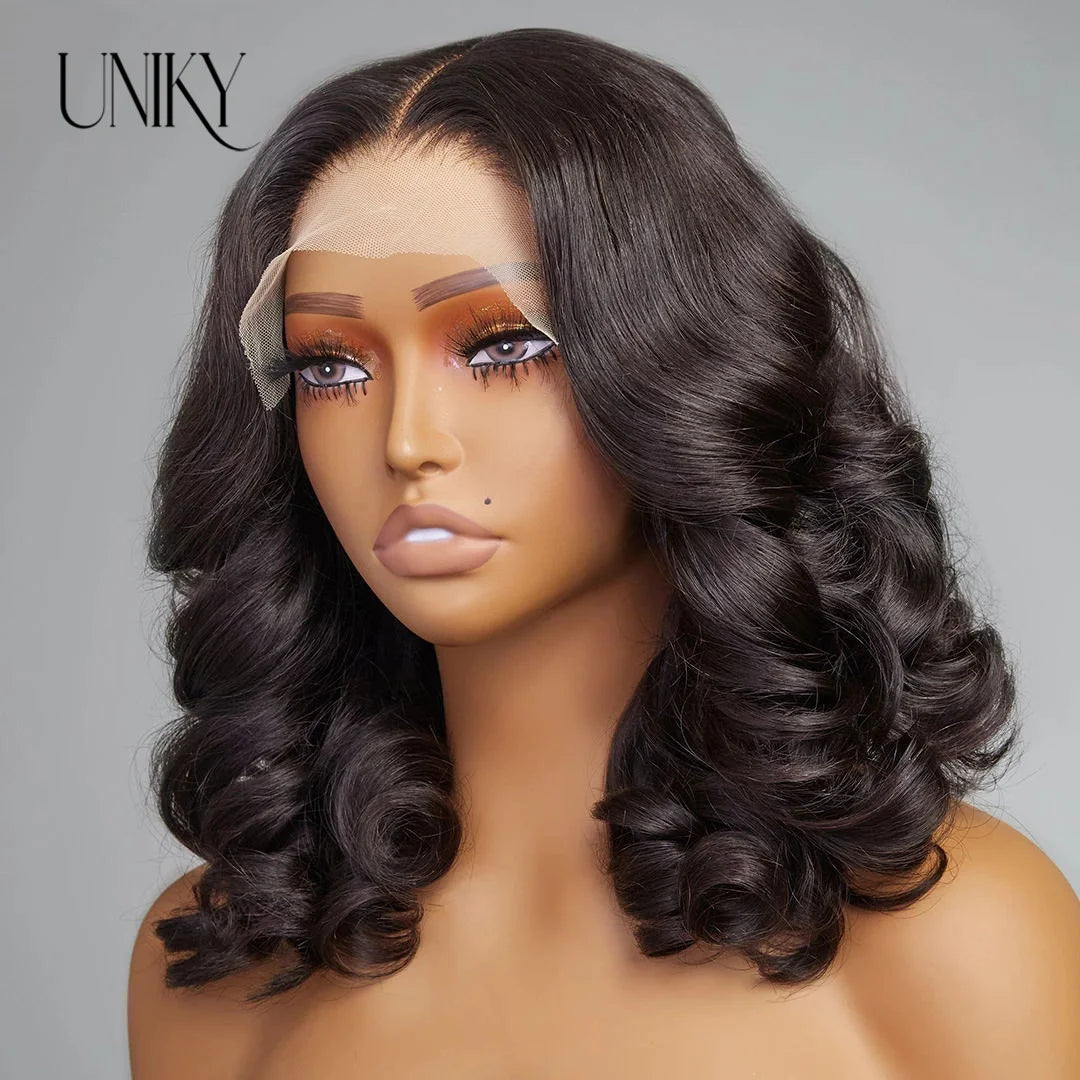 Body Wave Middle T Part Lace Front Bob Wig 13x4 Human Hair Wigs 180 Short Loose Body Wave T Part Lace Frontal Bob Wigs For Women