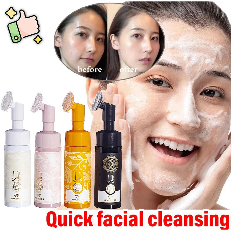 Facial Cleansing Mousse with Brush Head,Oil Control Pores Decontamination Face Cleaner,Mild Hydration Soothing Purifying Foam