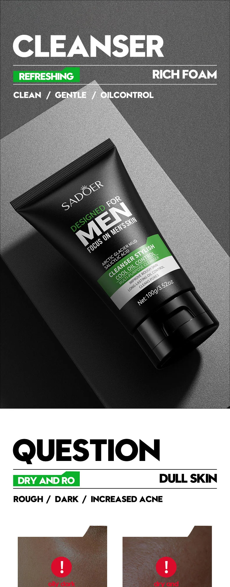 Cool Facial cleanser Refreshing Fragrance Deep Cleansing Moisturizing Moisturizing Pore Tightening Men's Facial Cleanser