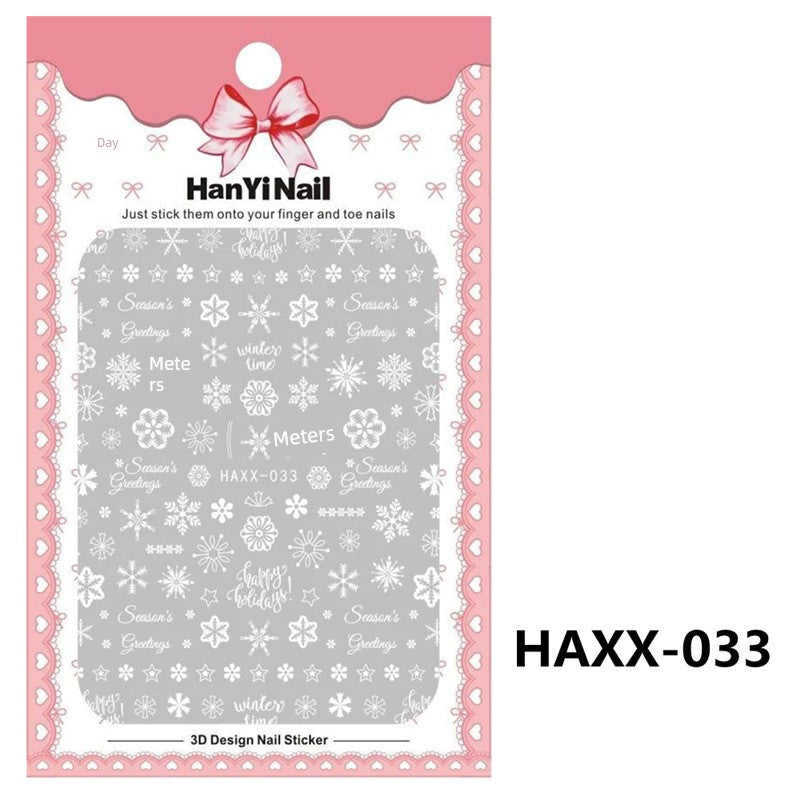 Manicure Christmas Stickers Old Elk White Snowflake Nail Decals Waterproof Ultra-Thin Three-Dimensional Self-Adhesive Adhesive