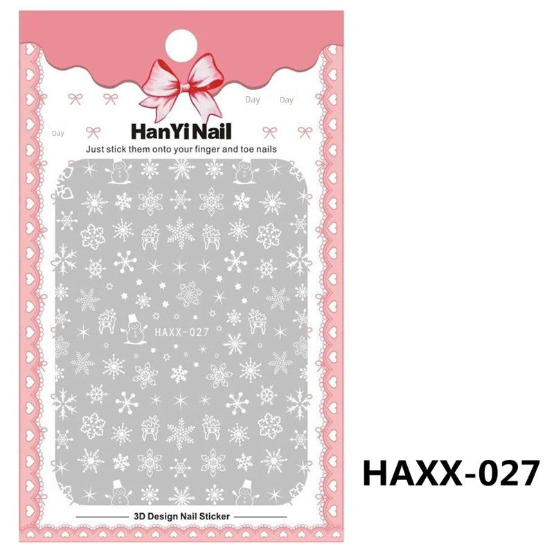 Manicure Christmas Stickers Old Elk White Snowflake Nail Decals Waterproof Ultra-Thin Three-Dimensional Self-Adhesive Adhesive