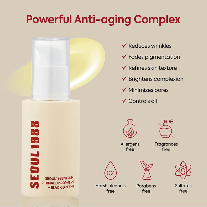 Korean Skin Care Seoul 1988 Vitamin C Wrinkle Care 4% Retinol Ginseng Serum Firm Fine Lines Eye Cream  Moisturizing Brighten Set