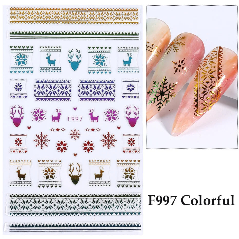 1PCS 3D Laser Snowflake Snowman Nail Stickers Winter Christmas Nail Art Decoration Gold Silver Christmas Tree Nail Art Stickers