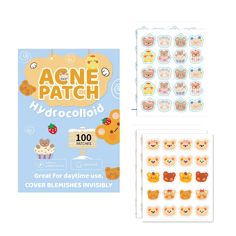100 Patches Bear Shape Pimple Patches Colorful Hydrocolloid Pimple Healing Sticker Cute Strong Absorption Zit Patches Face Care