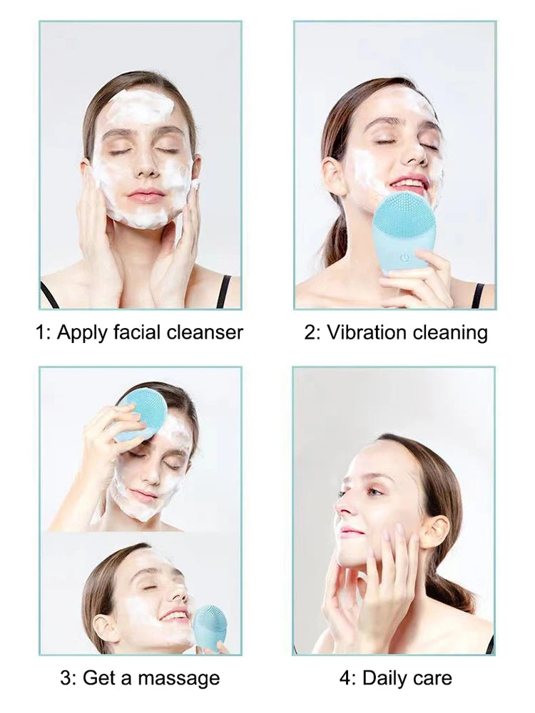 Facial Brush Acoustic Exfoliation Facial Brush Electric Facial Washer Waterproof Electric Silicone Facial Cleanser Massager