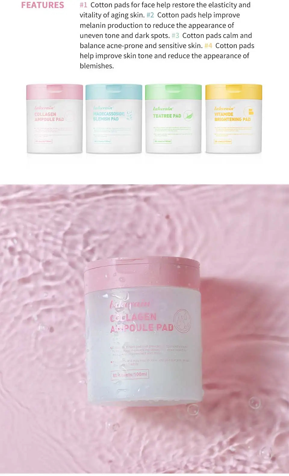 80 Sheets/ 100ml Toner Cotton Pads For All Skin Types, Tighten Skin Improve Fine Lines, Calm Balance Acne And Sensitive Skin