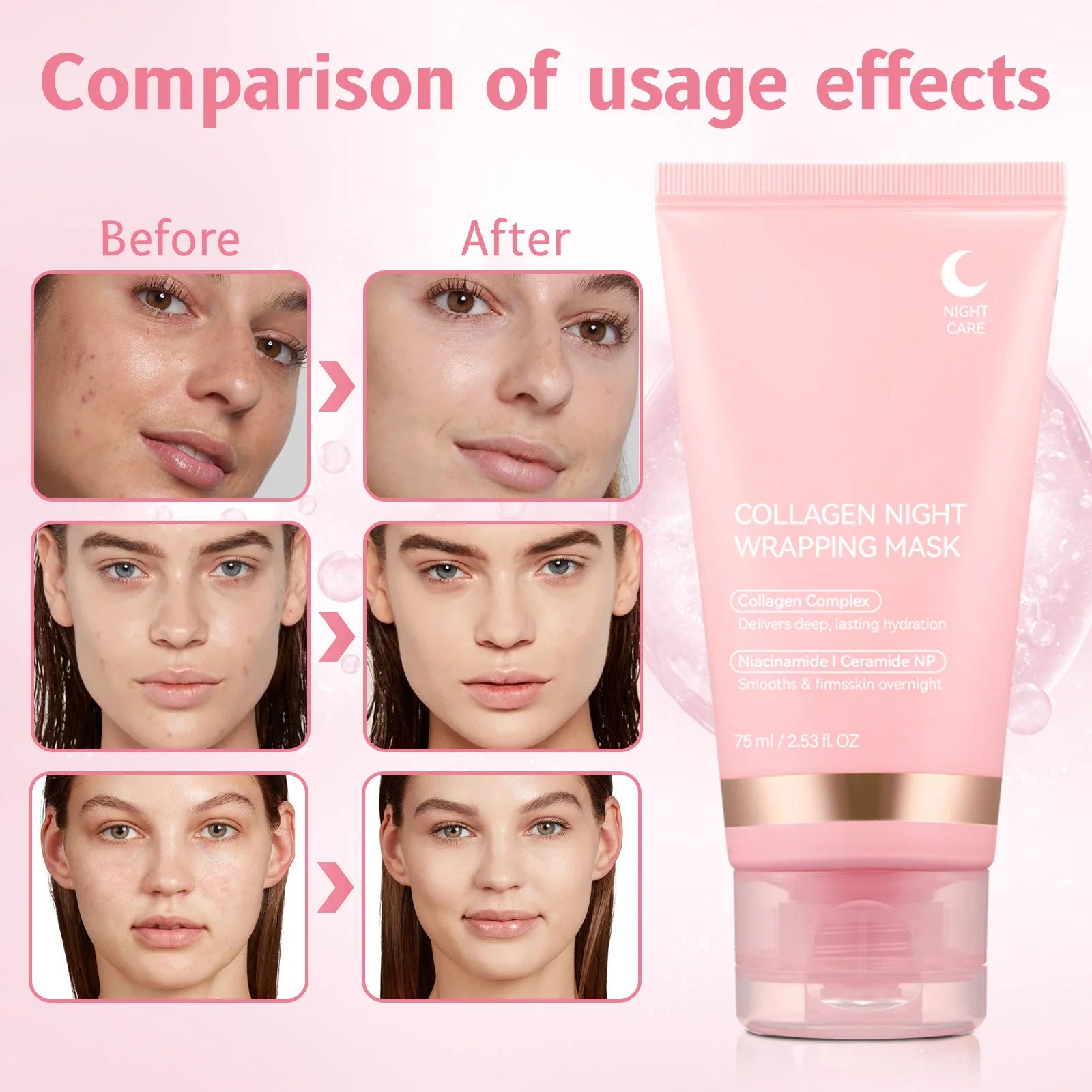 Collagen Night Wrapping MaskReduces Sagging & Dullness Hydrolyzed  Elasticity Hydration Skin Care for All Skin Types