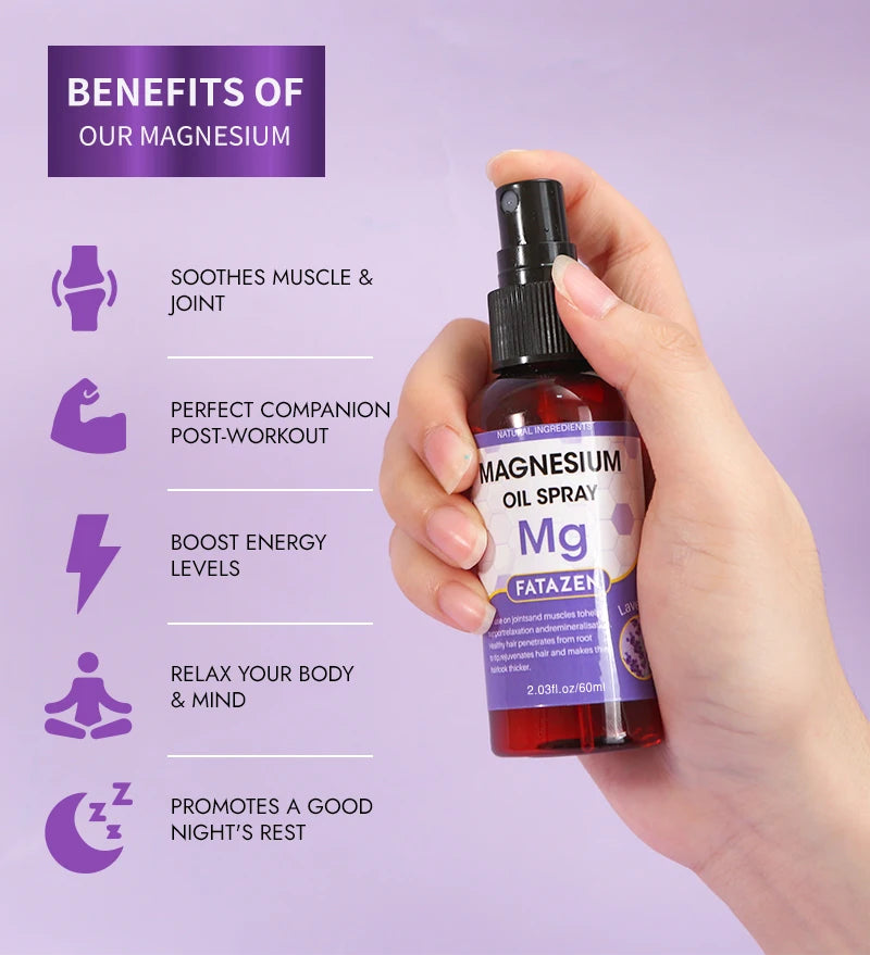 60ml/Bottle Lavender Magnesium Oil Spray, Refreshing and Non Greasy Body Relaxation Spray, Suitable for Summer Sport Daily Use
