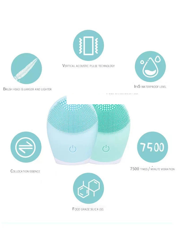 Facial Brush Acoustic Exfoliation Facial Brush Electric Facial Washer Waterproof Electric Silicone Facial Cleanser Massager