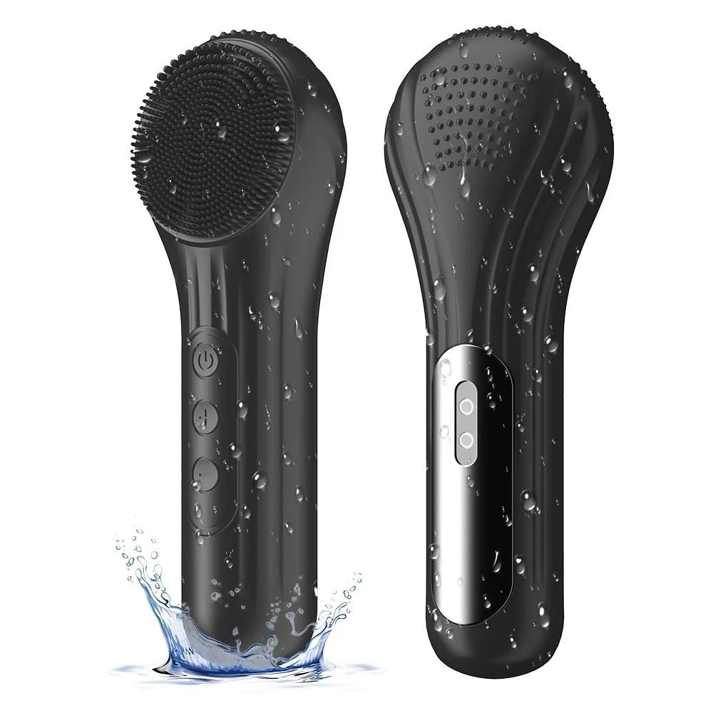 Facial Cleansing Brush, Silicone Face Scrubber with Heat and Vibration 5 Speeds, Waterproof Rechargeable Electric Face Scrub Bru