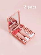 Mini Portable Box 5 Travel Makeup Brushes Complete Set With Small Mirror Eye Shadow Foundation Make-Up Powder Eyebrow Brush