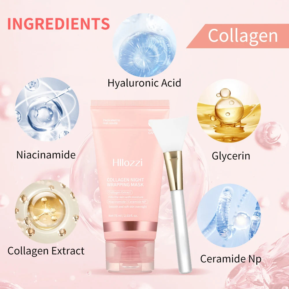 Collagen Overnight Wrap Mask with Jelly Brush Deep Hydrating Moisturizing Night Treatment Mask for All Skin Types
