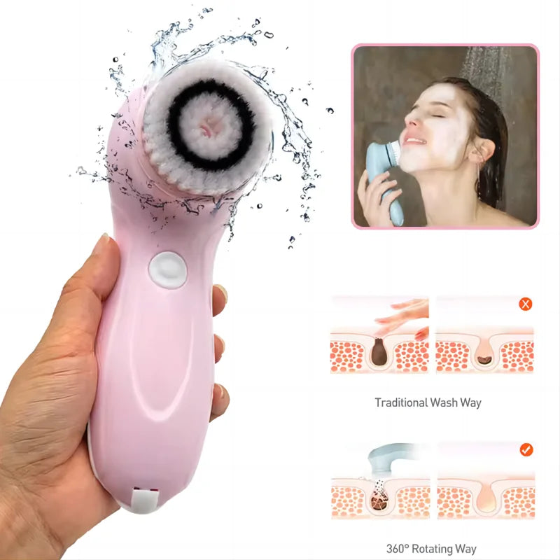 Facial Cleansing Brush Face Scrubber Electric Exfoliating Spin Cleanser Device Waterproof Deep Cleaning Massage Remove Blackhead
