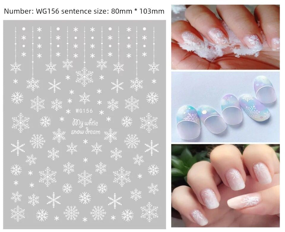 Manicure Christmas Stickers Old Elk White Snowflake Nail Decals Waterproof Ultra-Thin Three-Dimensional Self-Adhesive Adhesive