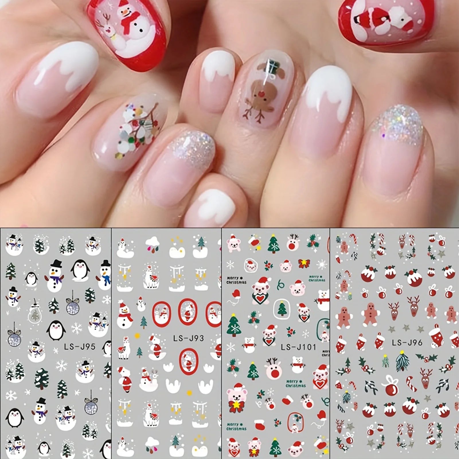 9 Sheets Christmas Nail Art Stickers Multi Pattern Christmas Snowflake Nail Art Stickers Suitable for Nails Art Decorations