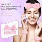 8-piece facial care set, deep cleaning and gentle exfoliating SPA mask such as soft plush hair band and wrist washing brush.