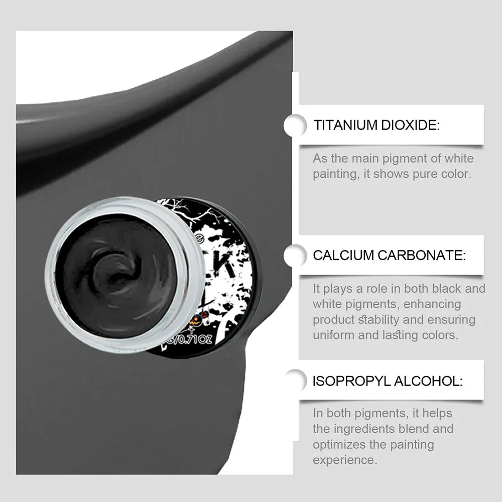 Halloween Face Body Paint Kit - Black & White Long-Lasting Makeup Set with Brushes for Festive Party, Cosplay & Carnival Events