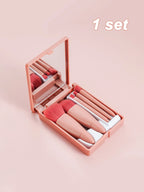 Mini Portable Box 5 Travel Makeup Brushes Complete Set With Small Mirror Eye Shadow Foundation Make-Up Powder Eyebrow Brush