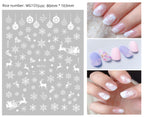 Manicure Christmas Stickers Old Elk White Snowflake Nail Decals Waterproof Ultra-Thin Three-Dimensional Self-Adhesive Adhesive