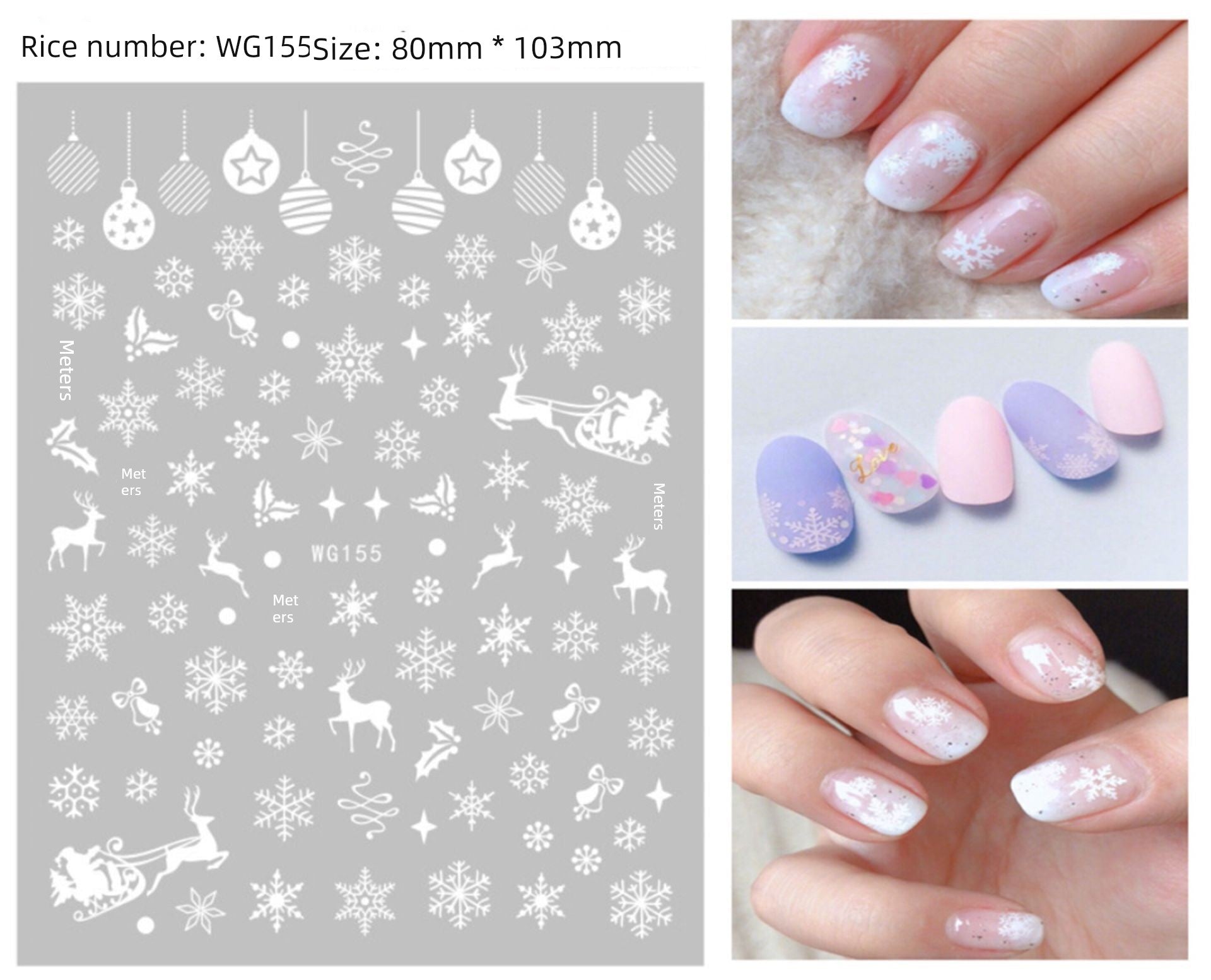 Manicure Christmas Stickers Old Elk White Snowflake Nail Decals Waterproof Ultra-Thin Three-Dimensional Self-Adhesive Adhesive