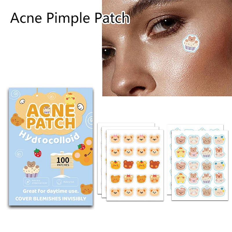 100 Patches Bear Shape Pimple Patches Colorful Hydrocolloid Pimple Healing Sticker Cute Strong Absorption Zit Patches Face Care