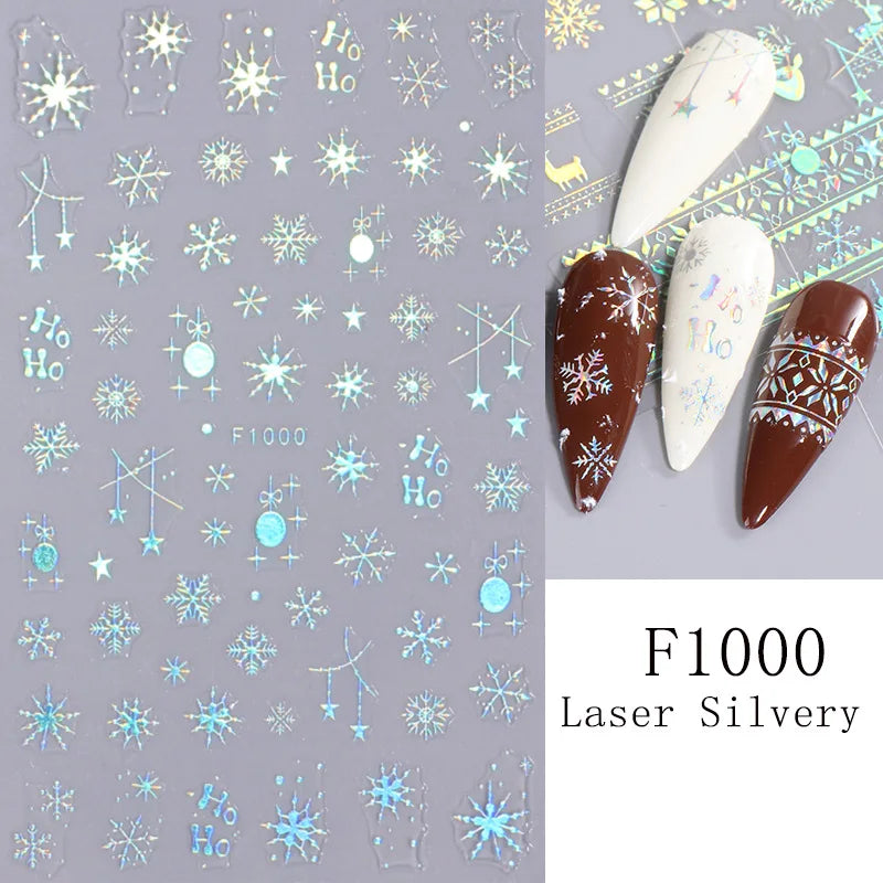 1PCS 3D Laser Snowflake Snowman Nail Stickers Winter Christmas Nail Art Decoration Gold Silver Christmas Tree Nail Art Stickers