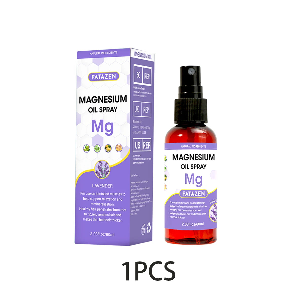 60ml/Bottle Lavender Magnesium Oil Spray, Refreshing and Non Greasy Body Relaxation Spray, Suitable for Summer Sport Daily Use