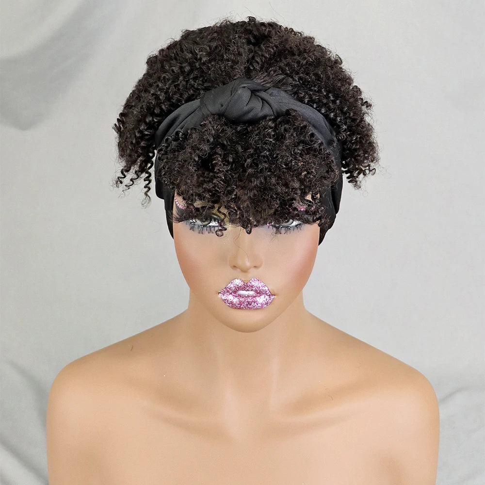 6inch Afro Kinky Curly Headband Wig 100% Human Hair Full Machine High Quality Brazilian Virgin Hair For Women Soft and Silky