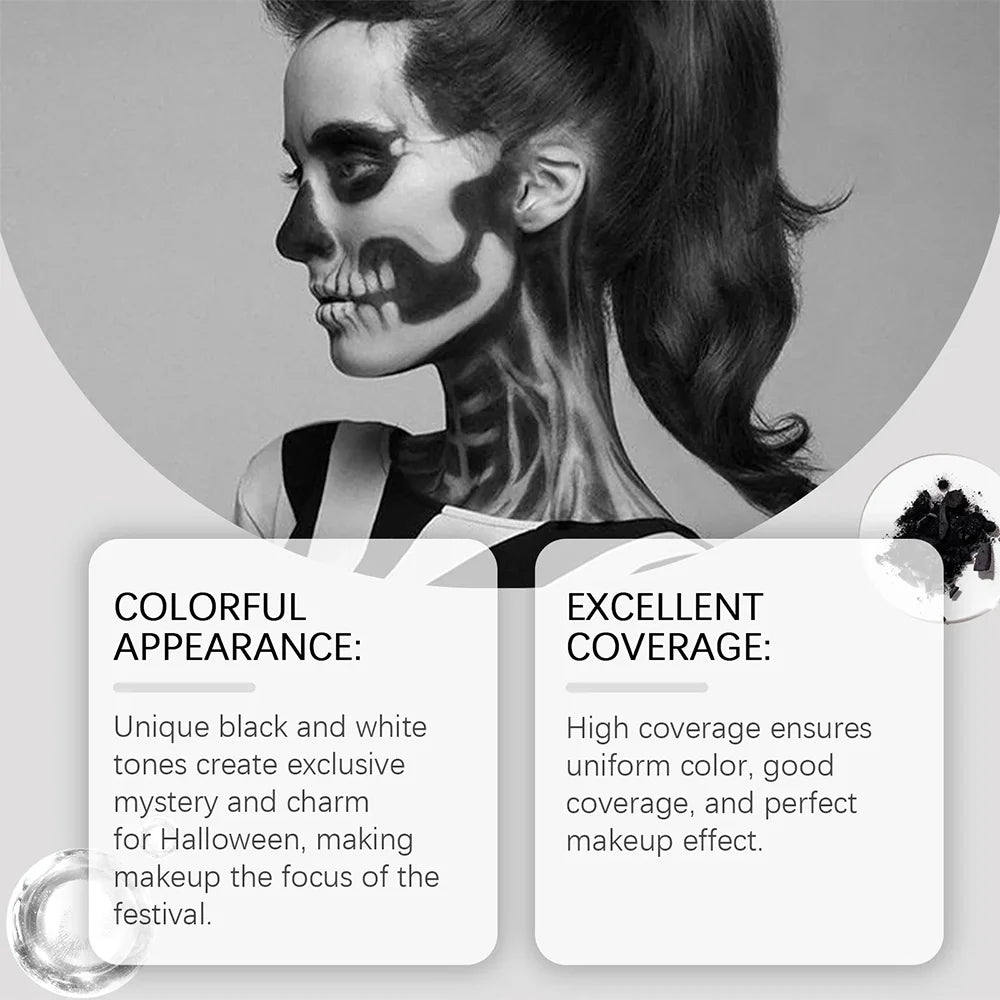 Halloween Face Body Paint Kit - Black & White Long-Lasting Makeup Set with Brushes for Festive Party, Cosplay & Carnival Events