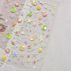 Halloween 5D Nail Art Stickers Sweet Pink Heart-Shaped Pumpkins Black Cat Bat Flocks Ghosts Skeleton Manicure Decal for Girls