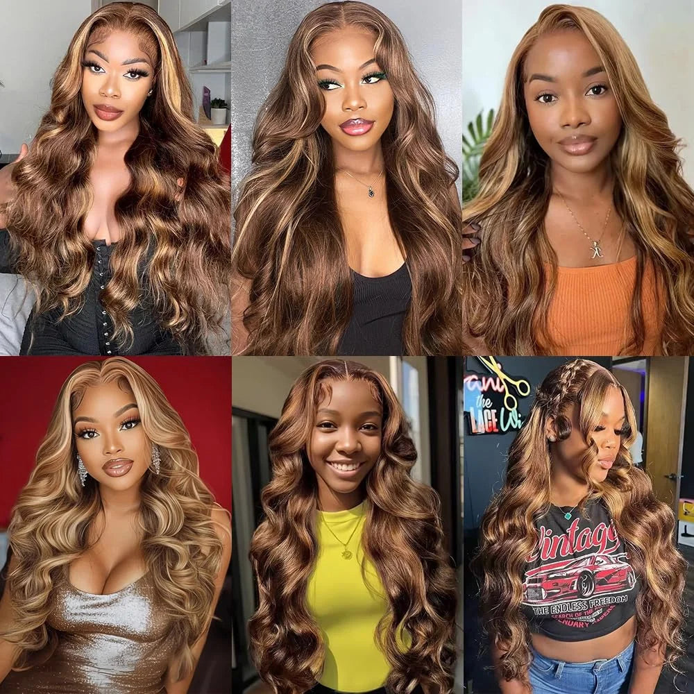 P4/27 Highlight Human Hair Wigs Body Wave 220 Density Ombre 13x6 HD Lace Front Wigs Pre Plucked 13x4 Lace Frontal Wigs For Women
