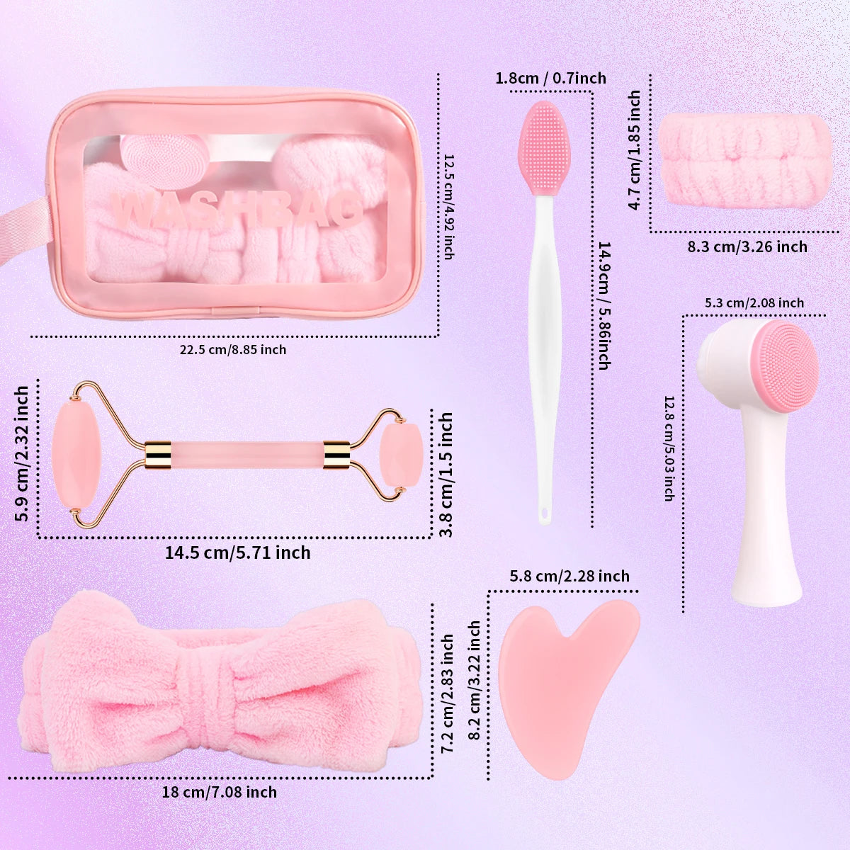 8-piece facial care set, deep cleaning and gentle exfoliating SPA mask such as soft plush hair band and wrist washing brush.