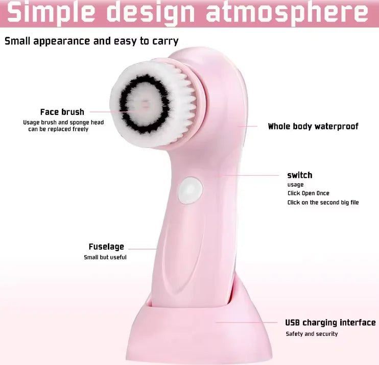 Facial Cleansing Brush Face Scrubber Electric Exfoliating Spin Cleanser Device Waterproof Deep Cleaning Massage Remove Blackhead