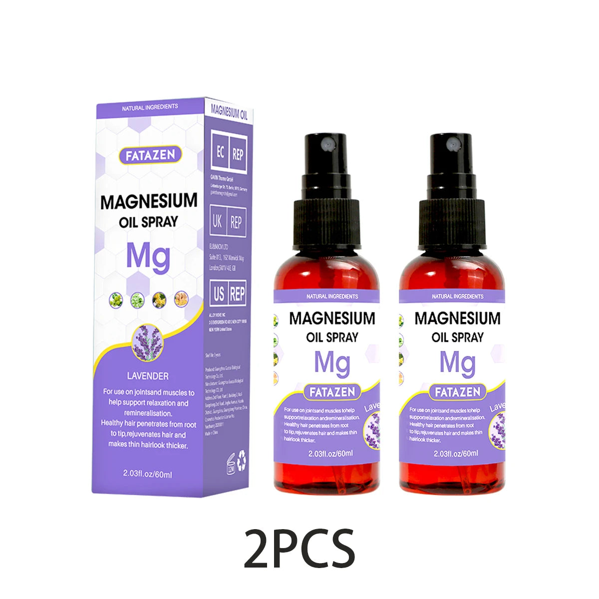 60ml/Bottle Lavender Magnesium Oil Spray, Refreshing and Non Greasy Body Relaxation Spray, Suitable for Summer Sport Daily Use