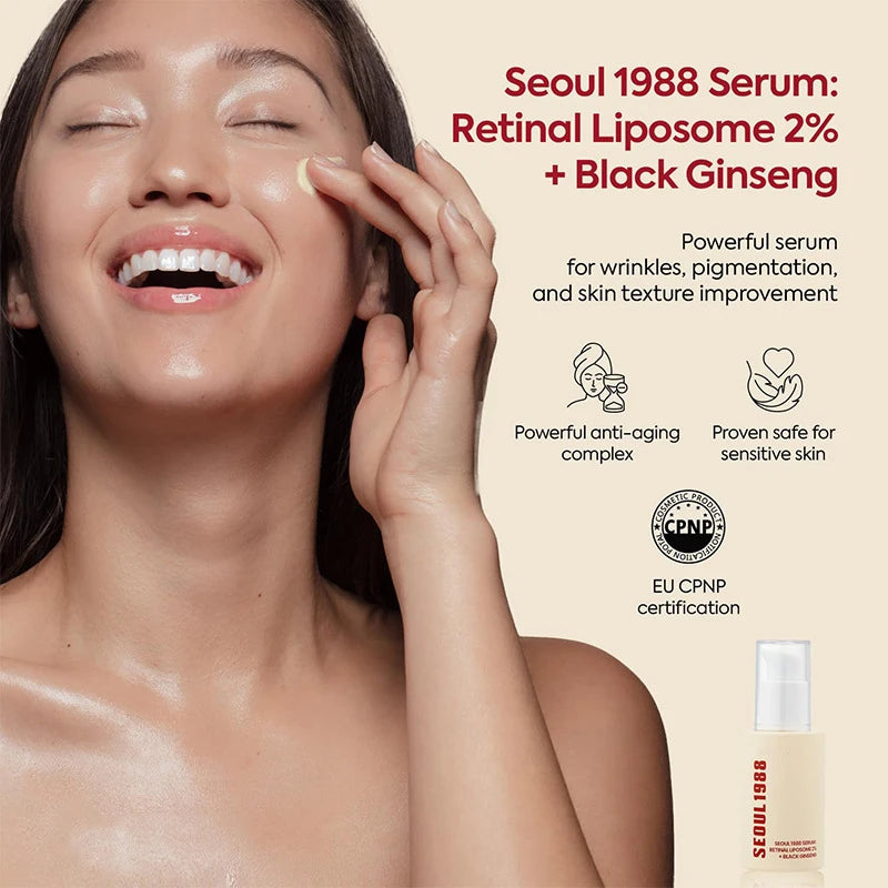 Korean Skin Care Seoul 1988 Vitamin C Wrinkle Care 4% Retinol Ginseng Serum Firm Fine Lines Eye Cream  Moisturizing Brighten Set