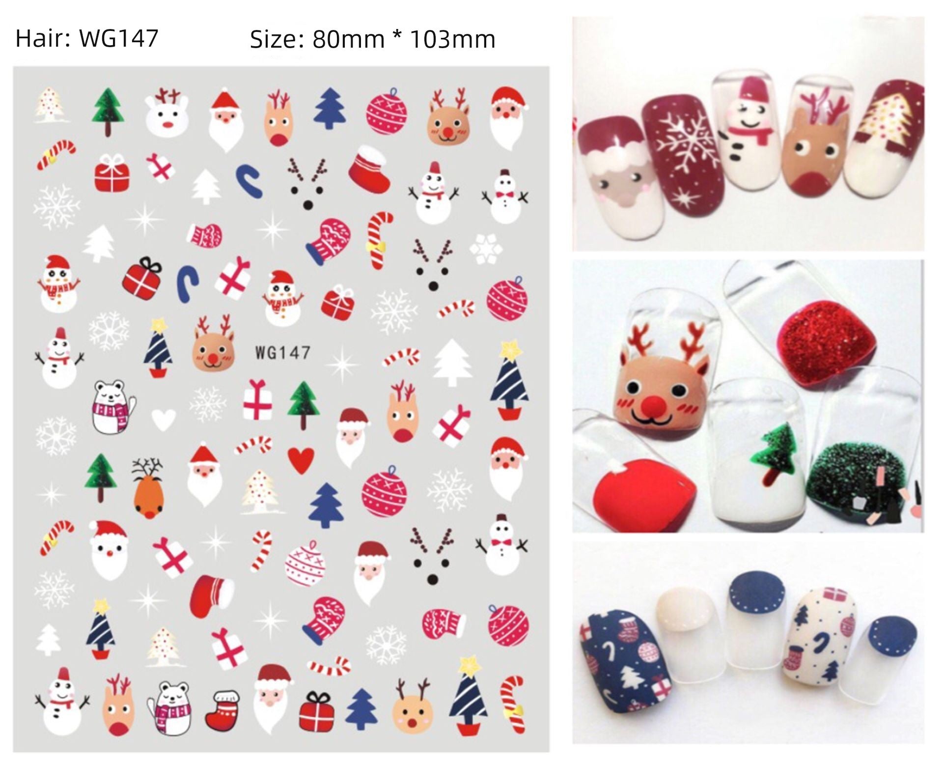 Manicure Christmas Stickers Old Elk White Snowflake Nail Decals Waterproof Ultra-Thin Three-Dimensional Self-Adhesive Adhesive