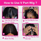 No Glue Straight V Part Wig 100% Human Hair 16-32 Inch Upgraded Wigs 200% Density Remy Hair No Leave Out Side Part Wig For Women