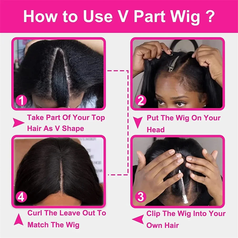 No Glue Straight V Part Wig 100% Human Hair 16-32 Inch Upgraded Wigs 200% Density Remy Hair No Leave Out Side Part Wig For Women